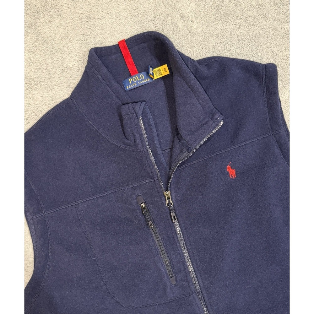 Polo Golf Ralph Lauren Performance Full Zip Navy Fleece Vest Men's 2XL Red Pony